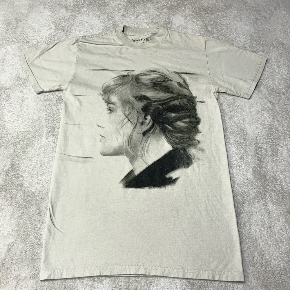 RARE Taylor Swift Evermore Album Tracklist T-Shirt Beige Merch Tee Womens S